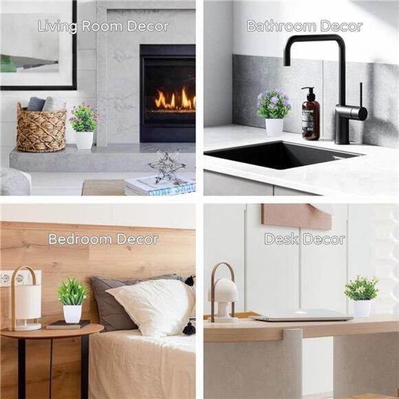 Small Fake Potted Plants Set of 4 Mini Artificial Flowers Indoor Home Decor - Picture 3 of 7